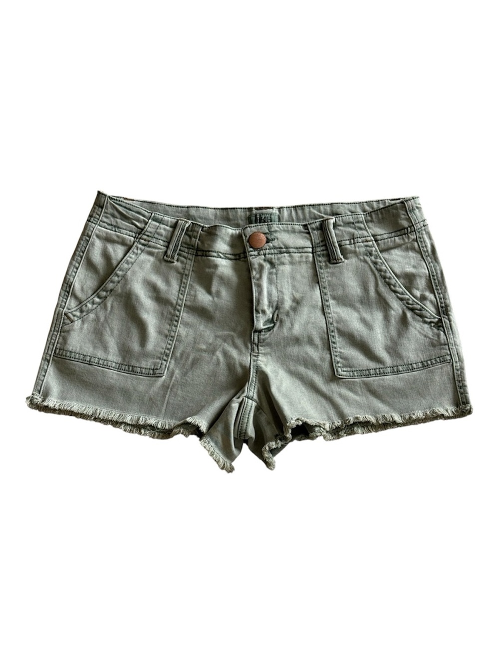 BKE Olive Green Frayed Hem Denim Shorts